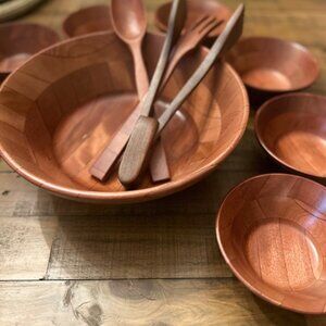 Vintage wood bowl 12 piece set